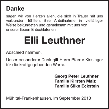 Traueranzeige von Elli Leuthner von Echo-Zeitungen (Gesamtausgabe)