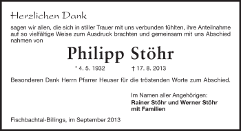 Traueranzeige von Philipp Stöhr von Echo-Zeitungen (Gesamtausgabe)