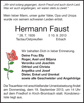 Traueranzeige von Hermann Faust von Odenwälder Echo