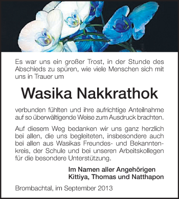 Traueranzeige von Wasika Nakkrathok von Odenwälder Echo