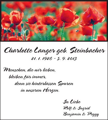 Traueranzeige von Charlotte Langer von Odenwälder Echo