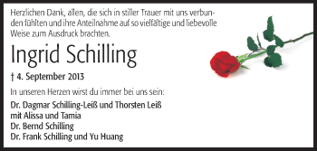 Traueranzeige von Ingrid Schilling von Rüsselsheimer Echo, Groß-Gerauer-Echo, Ried Echo