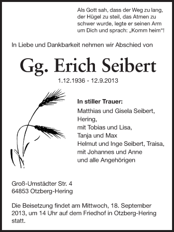 Traueranzeige von Erich Seibert von Echo-Zeitungen (Gesamtausgabe)