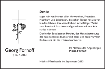 Traueranzeige von Georg Fornoff von Odenwälder Echo