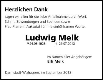Traueranzeige von Ludwig Melk von Echo-Zeitungen (Gesamtausgabe)