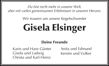Traueranzeige von Gisela Elsinger von Rüsselsheimer Echo, Groß-Gerauer-Echo, Ried Echo