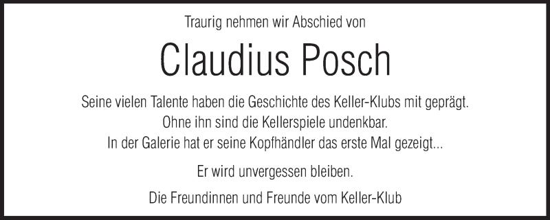 Traueranzeige für Claudius Posch vom 17.09.2013 aus Echo-Zeitungen (Gesamtausgabe)