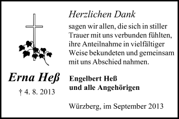 Traueranzeige von Erna Heß von Odenwälder Echo