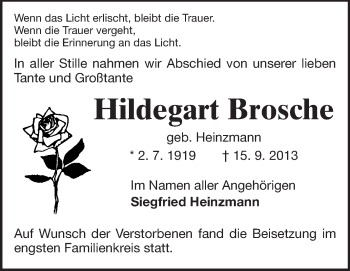Traueranzeige von Hildegart Brosche von Echo-Zeitungen (Gesamtausgabe)