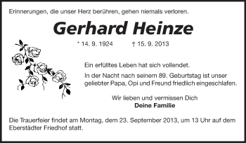 Traueranzeige von Gerhard Heinze von Echo-Zeitungen (Gesamtausgabe)