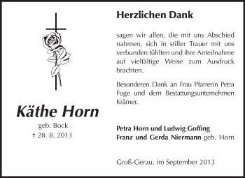 Traueranzeige von Käthe Horn von Rüsselsheimer Echo, Groß-Gerauer-Echo, Ried Echo
