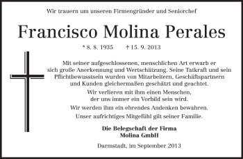 Traueranzeige von Francisco Molina Perales von Echo-Zeitungen (Gesamtausgabe)