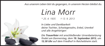 Traueranzeige von Lina Morr von Odenwälder Echo