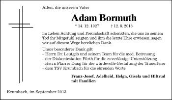 Traueranzeige von Adam Bormuth von Starkenburger Echo