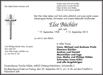 Traueranzeige von Else Büchler von Echo-Zeitungen (Gesamtausgabe)