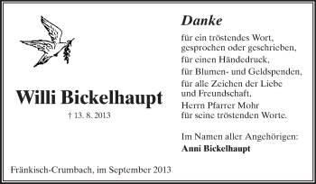 Traueranzeige von Willi Bickelhaupt von Odenwälder Echo