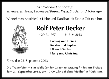 Traueranzeige von Rolf Peter Becker von Starkenburger Echo