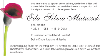 Traueranzeige von Oda-Silvia Matussek von Echo-Zeitungen (Gesamtausgabe)