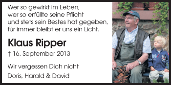 Traueranzeige von Klaus Ripper von Odenwälder Echo