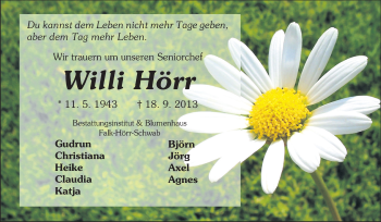 Traueranzeige von Willi Hörr von Echo-Zeitungen (Gesamtausgabe)