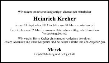 Traueranzeige von Heinrich Kreher von Echo-Zeitungen (Gesamtausgabe)