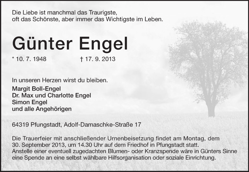  Traueranzeige für Günter Engel vom 25.09.2013 aus Echo-Zeitungen (Gesamtausgabe)
