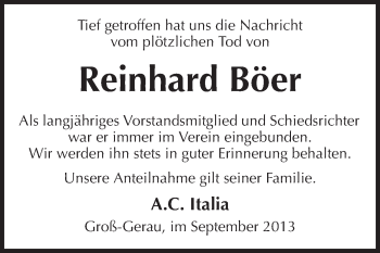 Traueranzeige von Reinhard Böer von Rüsselsheimer Echo, Groß-Gerauer-Echo, Ried Echo