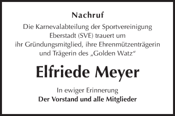 Traueranzeige von Elfriede Meyer von Echo-Zeitungen (Gesamtausgabe)