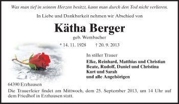 Traueranzeige von Kätha Berger von Echo-Zeitungen (Gesamtausgabe)