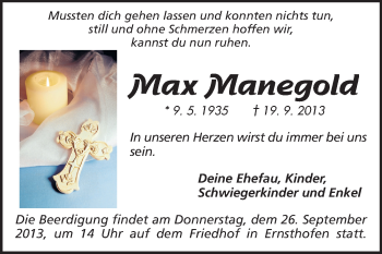 Traueranzeige von Max Manegold von Echo-Zeitungen (Gesamtausgabe)