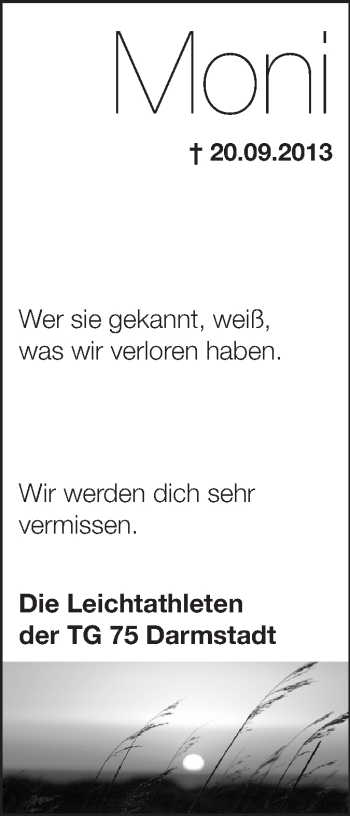 Traueranzeige von Moni  von Echo-Zeitungen (Gesamtausgabe)