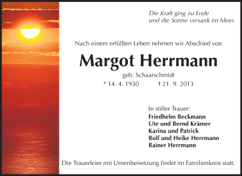 Traueranzeige von Margot Herrmann von Rüsselsheimer Echo, Groß-Gerauer-Echo, Ried Echo