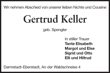 Traueranzeige von Gertrud Keller von Echo-Zeitungen (Gesamtausgabe)