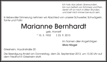 Traueranzeige von Marianne Bernhardt von Echo-Zeitungen (Gesamtausgabe)
