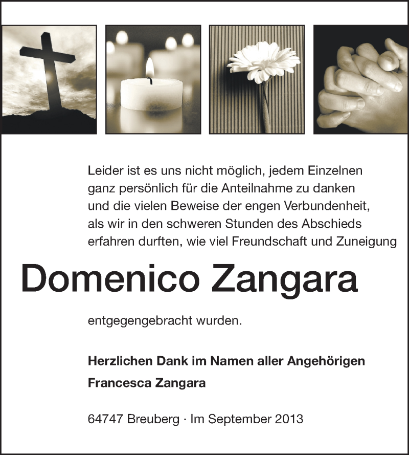  Traueranzeige für Domenico Zangara vom 25.09.2013 aus Odenwälder Echo
