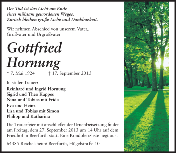 Traueranzeige von Gottfried Hornung von Odenwälder Echo