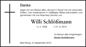 Traueranzeige von Willi Schlößmann von Odenwälder Echo