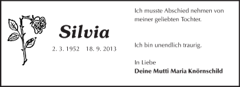 Traueranzeige von Silvia Klughardt von Echo-Zeitungen (Gesamtausgabe)