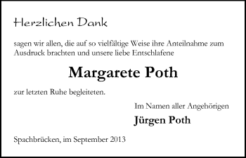 Traueranzeige von Margarete Poth von Echo-Zeitungen (Gesamtausgabe)