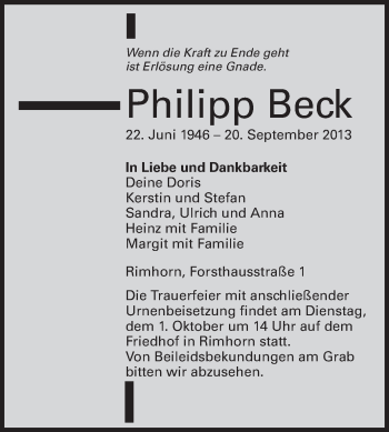 Traueranzeige von Philipp Beck von Odenwälder Echo