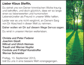 Traueranzeige von Klaus Steffin von Echo-Zeitungen (Gesamtausgabe)
