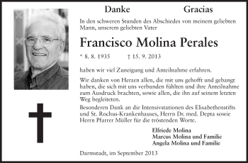 Traueranzeige von Francisco Molina Perales von Echo-Zeitungen (Gesamtausgabe)