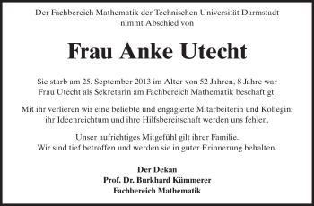 Traueranzeige von Anke Utecht von Echo-Zeitungen (Gesamtausgabe)