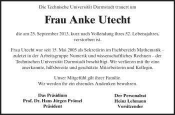 Traueranzeige von Anke Utecht von Echo-Zeitungen (Gesamtausgabe)