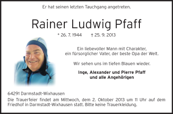Traueranzeige von Rainer Ludwig Pfaff von Echo-Zeitungen (Gesamtausgabe)