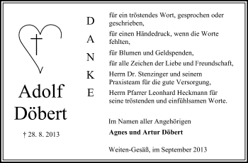 Traueranzeige von Adolf Döbert von Odenwälder Echo