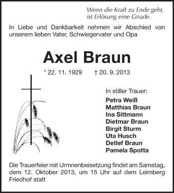 Traueranzeige von Axel Braun von Odenwälder Echo