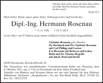 Traueranzeige von Hermann Rosenau von Echo-Zeitungen (Gesamtausgabe)