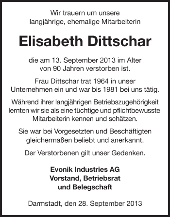 Traueranzeige von Elisabeth Dittschar von Echo-Zeitungen (Gesamtausgabe)