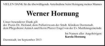 Traueranzeige von Werner Hornung von Echo-Zeitungen (Gesamtausgabe)